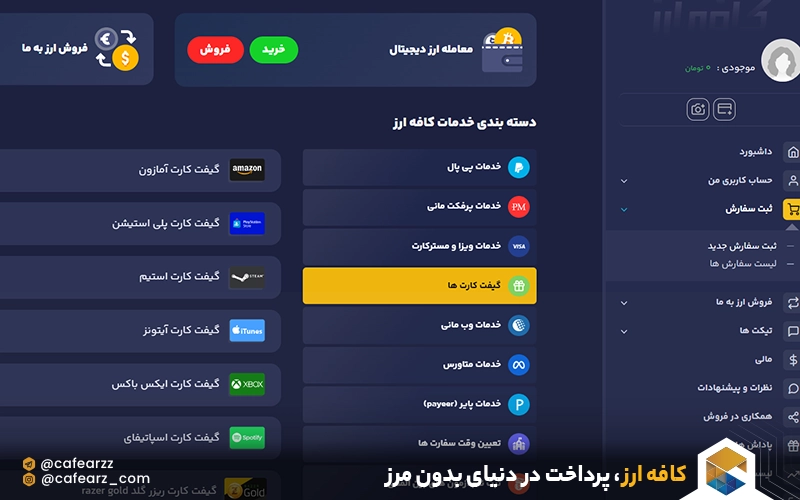 خرید گیفت کارت آمازون از کافه ارز
